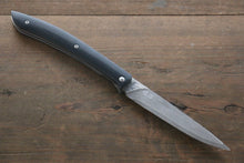  Takeshi Saji SG2 Black Damascus Folding Steak Knife 100mm with Black Micarta Handle - Seisuke Knife