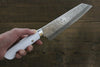 Takeshi Saji SRS13 Hammered Damascus Bunka 180mm with White Stone Handle - Seisuke Knife - Slide 5