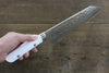 Takeshi Saji SRS13 Hammered Damascus Bunka 180mm with White Stone Handle - Seisuke Knife - Slide 8