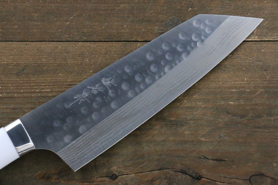 Takeshi Saji SRS13 Hammered Damascus Bunka 180mm with White Stone Handle - Seisuke Knife