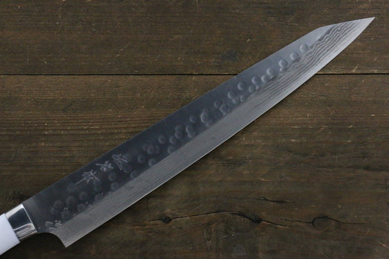 Takeshi Saji SRS13 Hammered Damascus Sujihiki 270mm White Stone Handle - Seisuke Knife