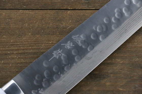 Takeshi Saji SRS13 Hammered Damascus Sujihiki 270mm White Stone Handle - Seisuke Knife