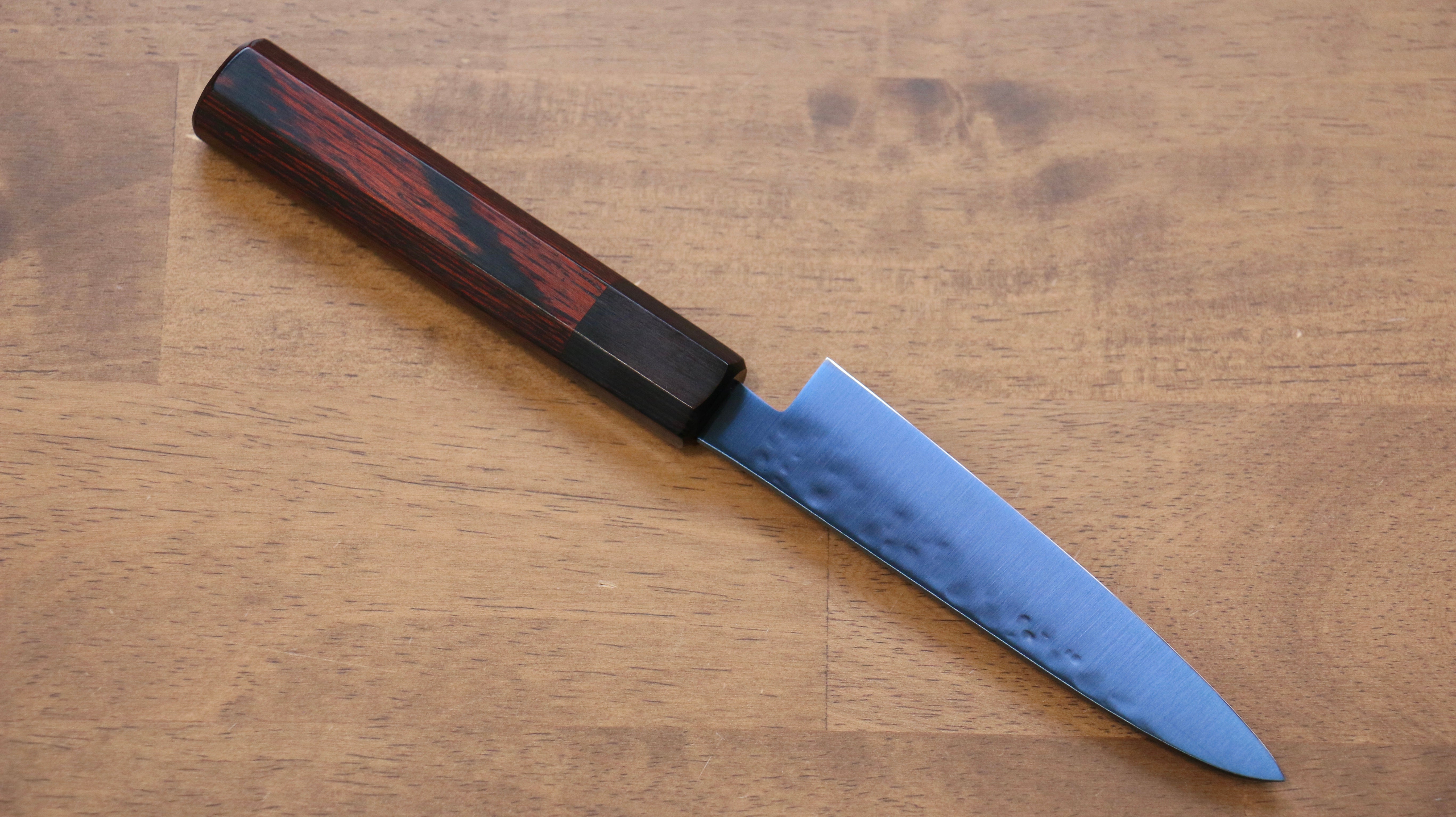 Seisuke SK-85 Ion-Plated Hammered Petty-Utility 120mm Red Pakkawood Handle - Seisuke Knife