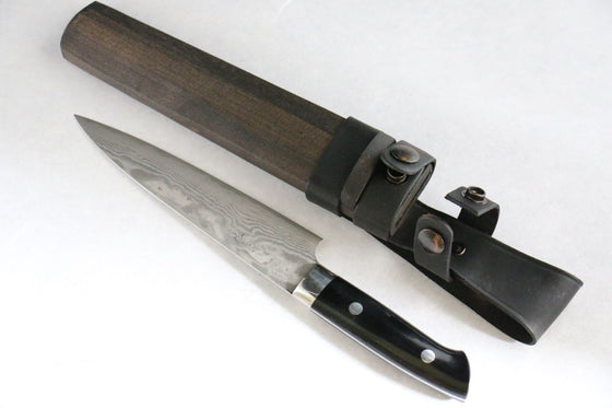 Takeshi Saji VG10 Black Finished Damascus Petty-Utility 135mm Micarta Handle with Sheath - Seisuke Knife