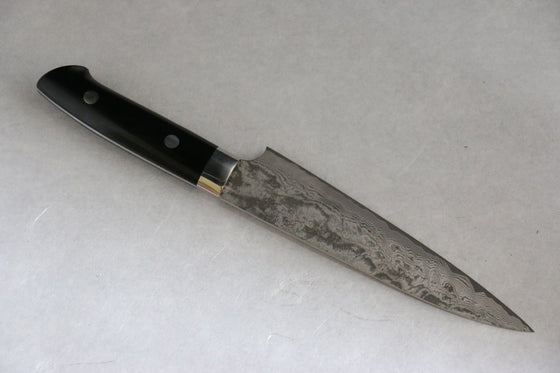 Takeshi Saji VG10 Black Finished Damascus Petty-Utility 135mm Micarta Handle with Sheath - Seisuke Knife