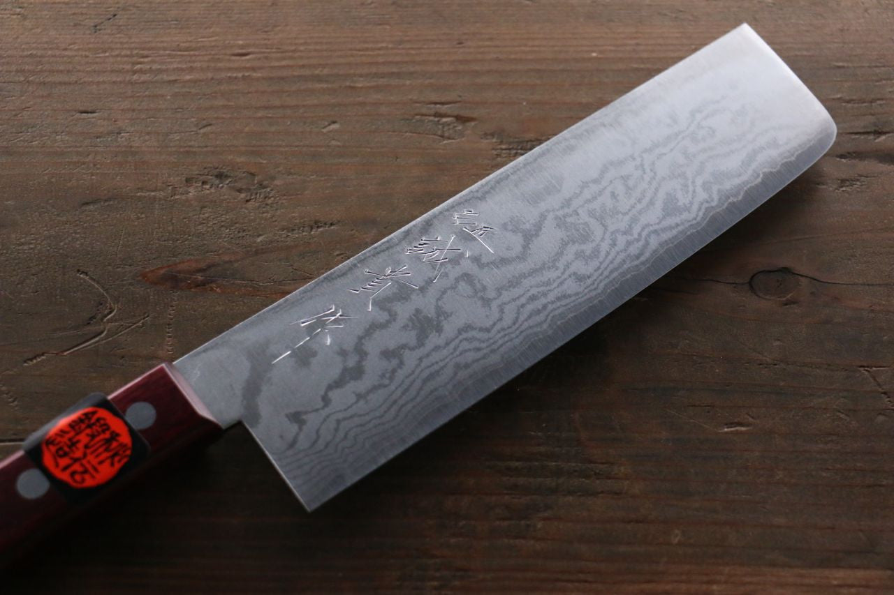Shigeki Tanaka VG10 17 Layer Damascus Nakiri  160mm Red Pakka wood Handle - Seisuke Knife