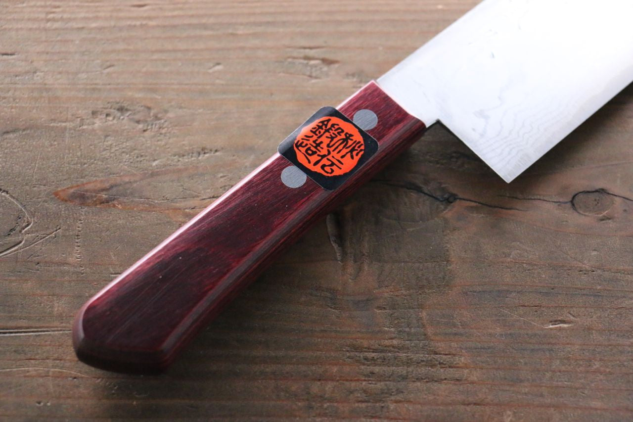 Shigeki Tanaka VG10 17 Layer Damascus Nakiri  160mm Red Pakka wood Handle - Seisuke Knife