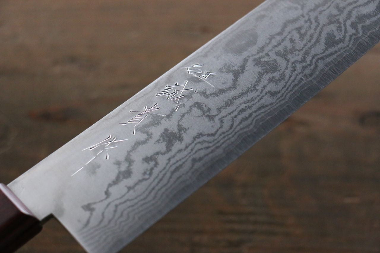 Shigeki Tanaka VG10 17 Layer Damascus Nakiri  160mm Red Pakka wood Handle - Seisuke Knife