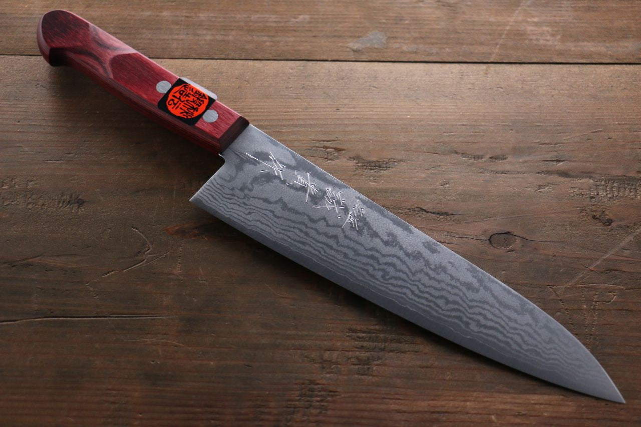 Shigeki Tanaka VG10 17 Layer Damascus Gyuto 180mm Red Pakka wood Handle - Seisuke Knife