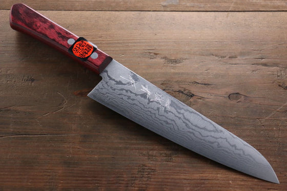 Shigeki Tanaka VG10 17 Layer Damascus Gyuto  210mm Red Pakka wood Handle - Seisuke Knife