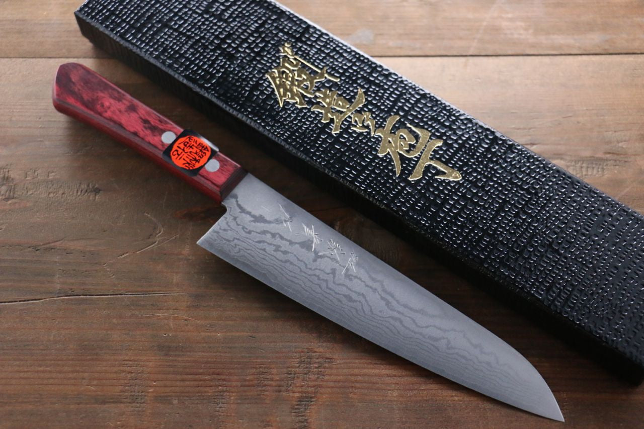 Shigeki Tanaka VG10 17 Layer Damascus Gyuto  210mm Red Pakka wood Handle - Seisuke Knife