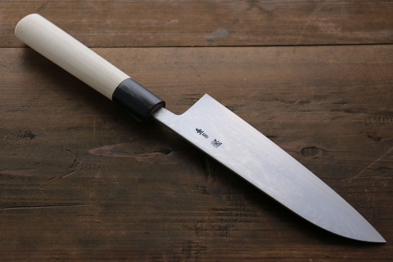 Shigeki Tanaka Blue Steel No.2 17 Layer Damascus Japanese Santoku Knife 165mm Magnolia & Water Buffalo Horn Handle - Seisuke Knife