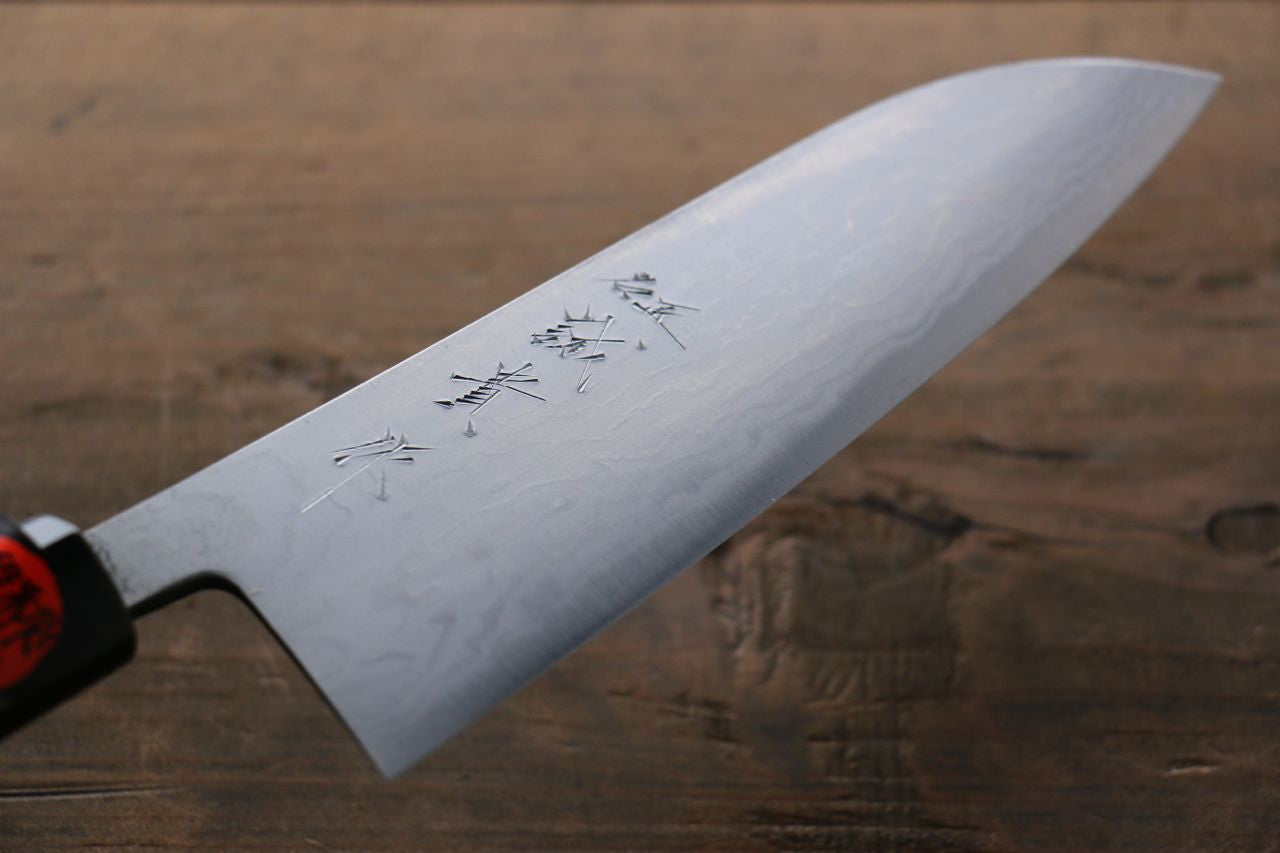 Shigeki Tanaka Blue Steel No.2 17 Layer Damascus Japanese Santoku Knife 165mm Magnolia & Water Buffalo Horn Handle - Seisuke Knife