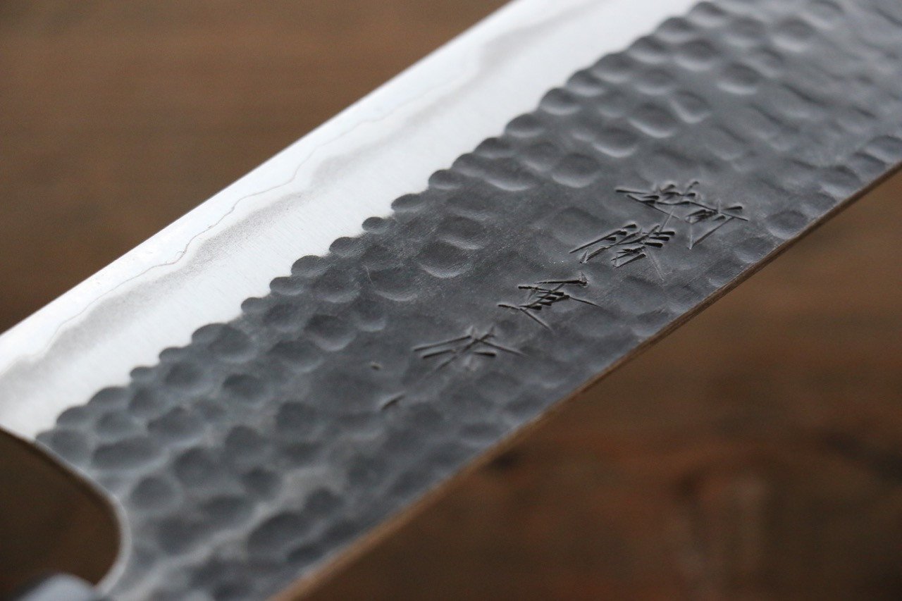 Anryu Blue Super Hammered Black Finished Nakiri 165mm Shitan Handle - Seisuke Knife