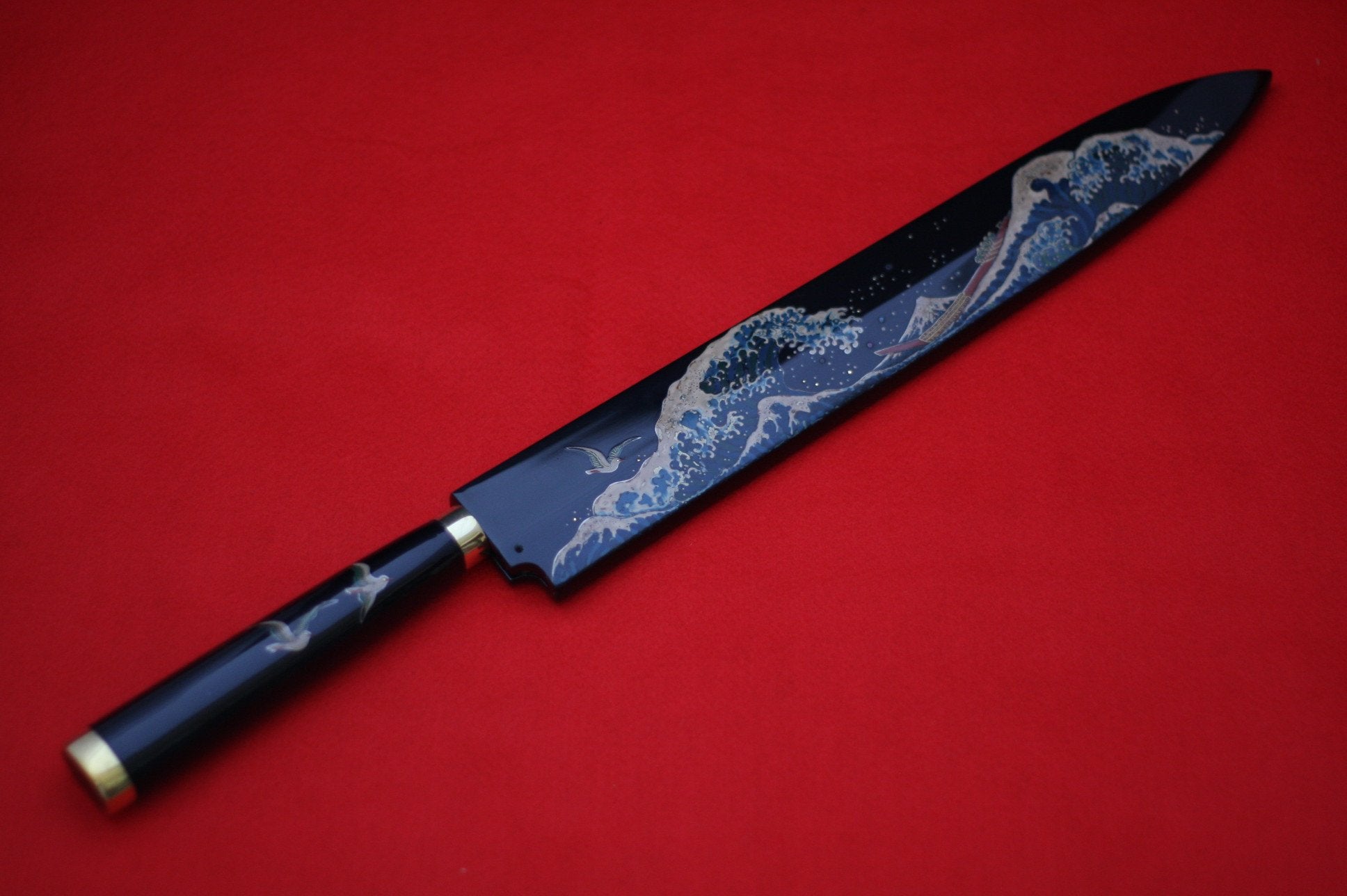 Takeshi Saji VG10 Japanese Yanagiba Chef Knife with Maki-e Art Mt. Fuji & Waves 300mm - Seisuke Knife