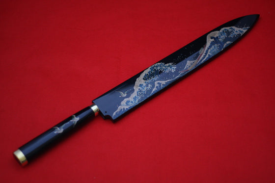 Takeshi Saji VG10 Japanese Yanagiba Chef Knife with Maki-e Art Mt. Fuji & Waves 300mm - Seisuke Knife