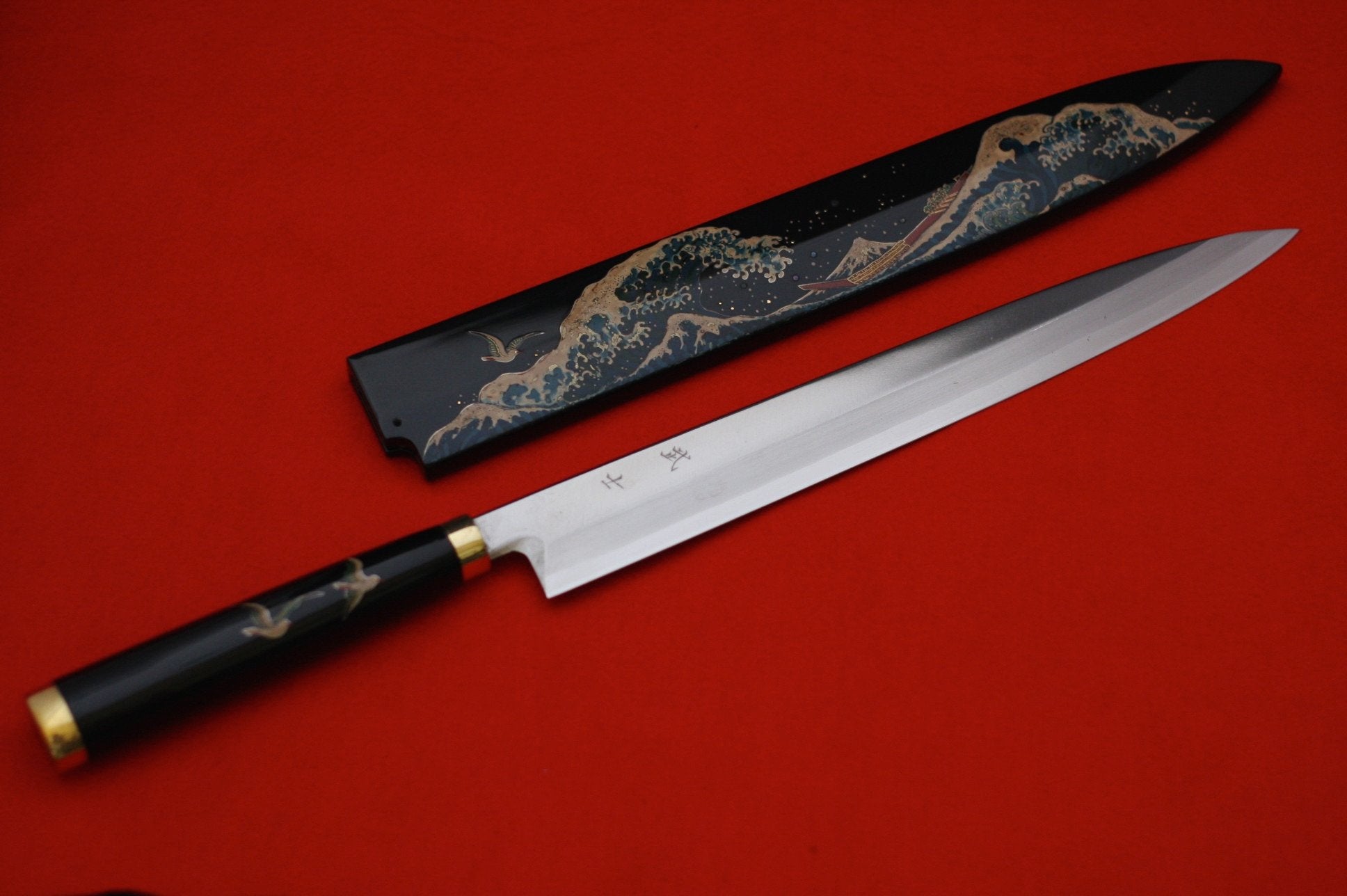 Takeshi Saji VG10 Japanese Yanagiba Chef Knife with Maki-e Art Mt. Fuji & Waves 300mm - Seisuke Knife
