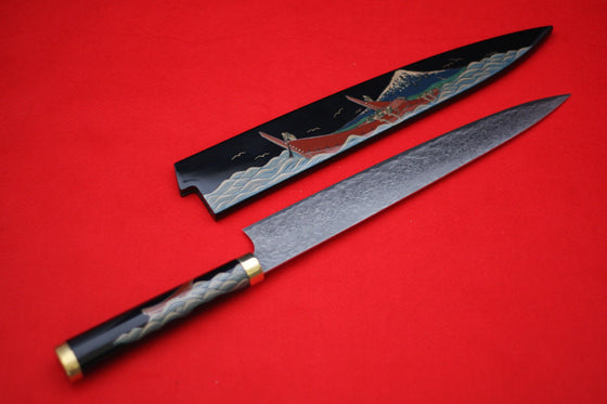 Takeshi Saji SG2 Japanese Sujihiki Chef Knife 270mm with Maki-e Art Mt. Fuji & Ship - Seisuke Knife