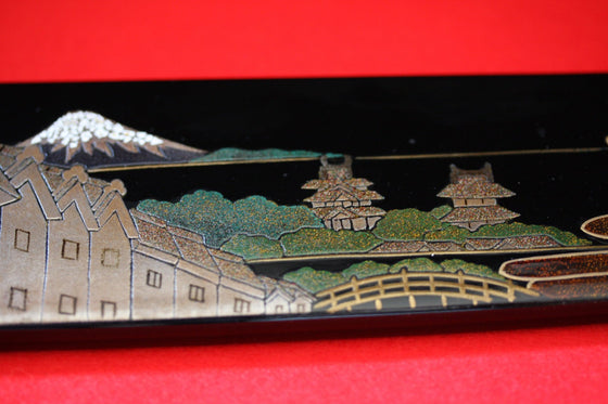 Takeshi Saji Colored Damascus Japanese Gyuto Chef Knife with Maki-e Art Two Japanese Castles 300mm - Seisuke Knife