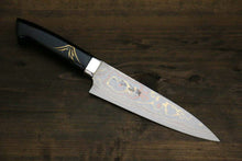  Takeshi Saji Maki-e Art Blue Steel No.2 Colored Damascus Petty-Utility 150mm Lacquered Handle - Seisuke Knife