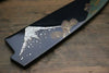 Takeshi Saji Maki-e Art Blue Steel No.2 Colored Damascus Maki-e Art Fujisan Santoku 180mm Lacquered Handle - Seisuke Knife - Slide 8